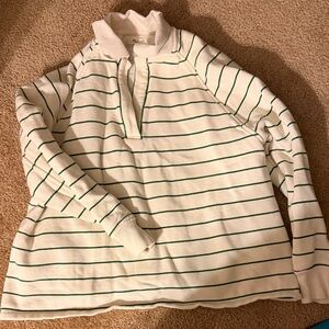 Madewell White and Green Striped Sweatshirt